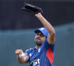 Can you flick it? Ravi Bopara tries his hand at Sunil Narine-style bowling © Getty Images