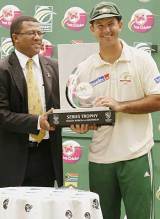 Ricky Ponting with the series trophy after beating South Africa 3-0 © Getty Images