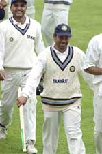 Tendulkar and Sehwag with the spoils of victory