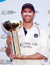 Craig Wright with the ICC Intercontinental Cup trophy after Scotland's innings win over Canada © CricInfo Ltd